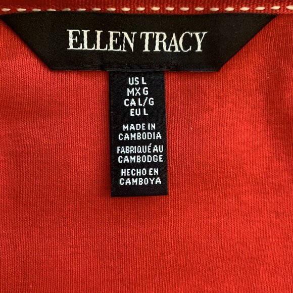 Ellen Tracy tunic top SZ LG Red ¾ sleeve blouse with keyhole neckline Cotton - Picture 6 of 6
